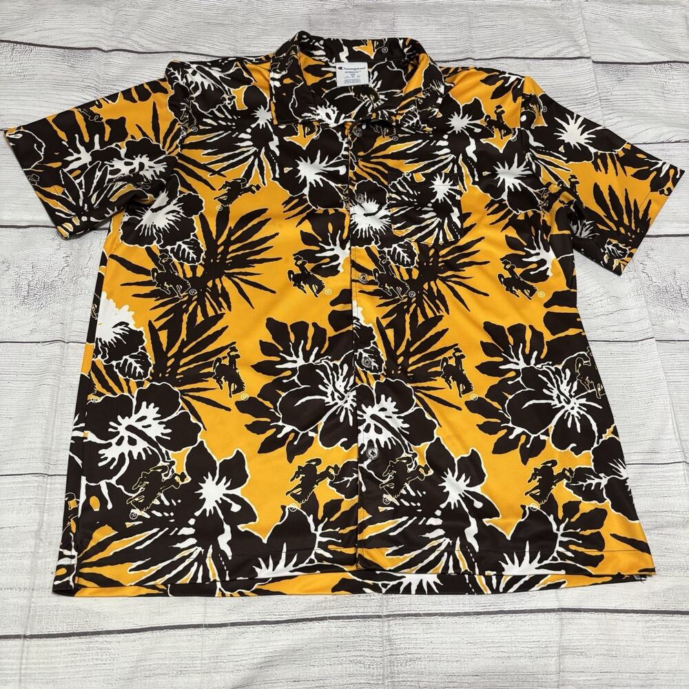 Champion Ultrafuse Wyoming Cowboys Mens Size XXL 2XL Hawaiian Button Up Shirt